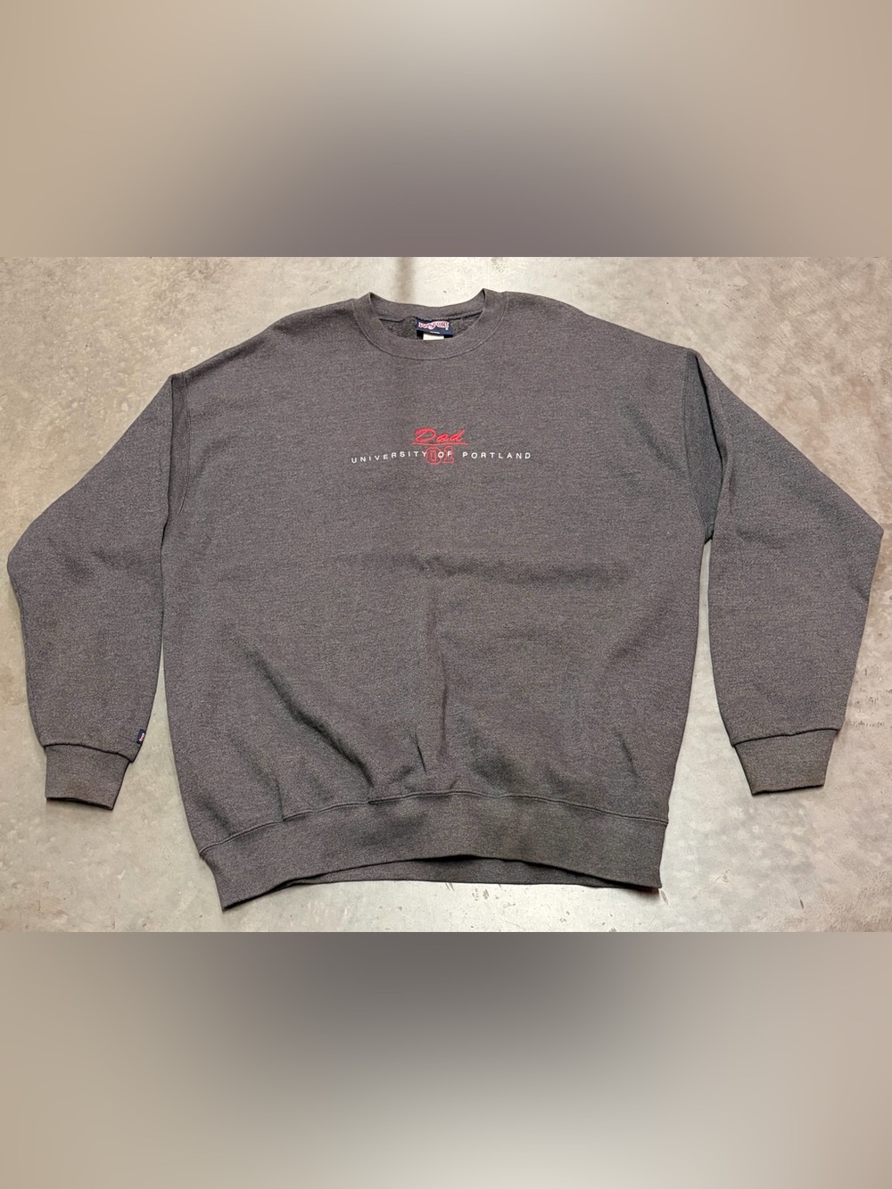 Jansport Charcoal Crewneck with Red 'Dad University of Portland' Embroidery